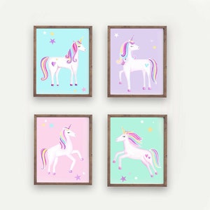 unicorn wall art décor, unicorn art prints for baby girl nursery or bedroom