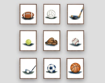 Watercolor Sports Art Prints: Boy Nursery Decor