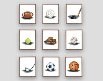 Watercolor Sports Art Prints, boys wall décor, football baseball basketball soccer painting, gift for boys