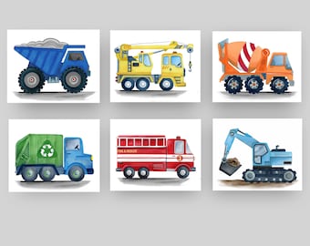 construction truck wall décor, construction art prints for boy nursery bedroom, instant digital download, printable