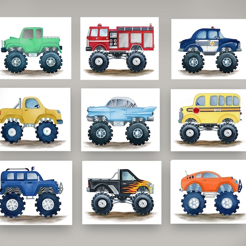 Monster Truck Wall Art Photo Prints Set of 9 Nursery Decor Etsy