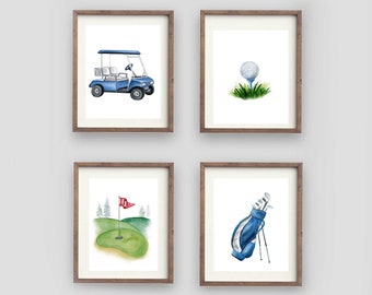 golf wall art décor for boy nursery bedroom, golf art prints from watercolor art