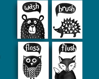Woodland Animals Bathroom Art Prints: Kids Bathroom Decor