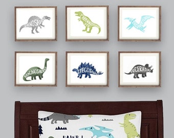 Watercolor Dinosaur Art Prints, Nursery Decor, Boys Bedroom