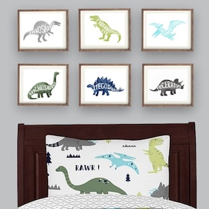 Dinosaur wall art decor for boy nursery bedroom, children wall art prints, watercolor art