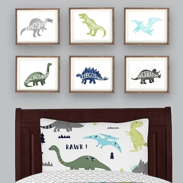 Dinosaur wall art decor for boy nursery bedroom, children wall art prints