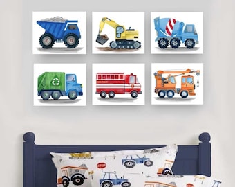 Construction Truck Watercolor Art Prints: Boy Nursery Decor