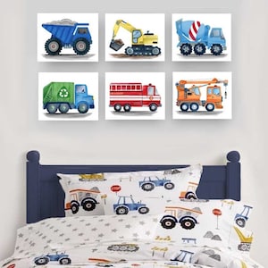 construction truck wall décor art prints for boy nursery or bedroom