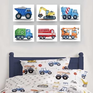 Construction Truck Watercolor Art Prints: Boy Nursery Decor