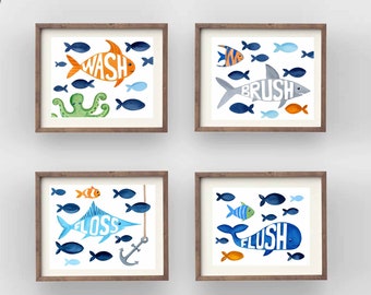Fish Bathroom Art Etsy