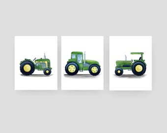 Watercolor Tractor Art Print: Boy Nursery Decor