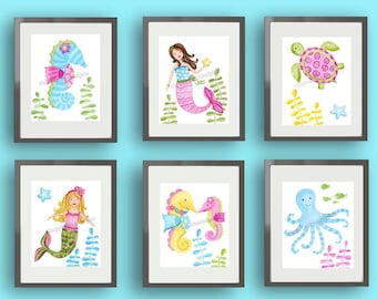 Mermaid wall art decor for girls bedroom or nursery, mermaid watercolor art prints