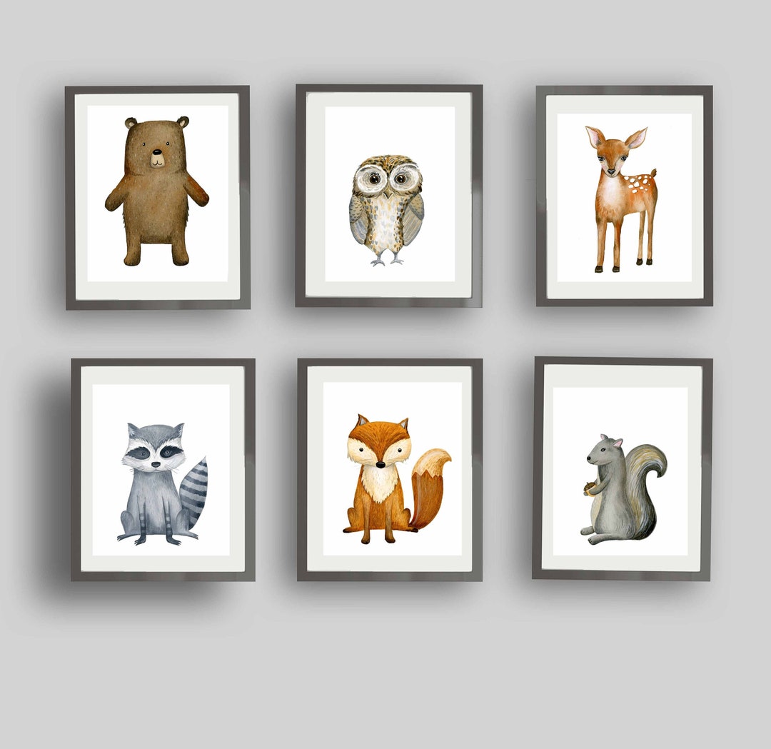 Woodland Animal Wall Art Décor, Animal Art Prints for Nursery or Kids ...