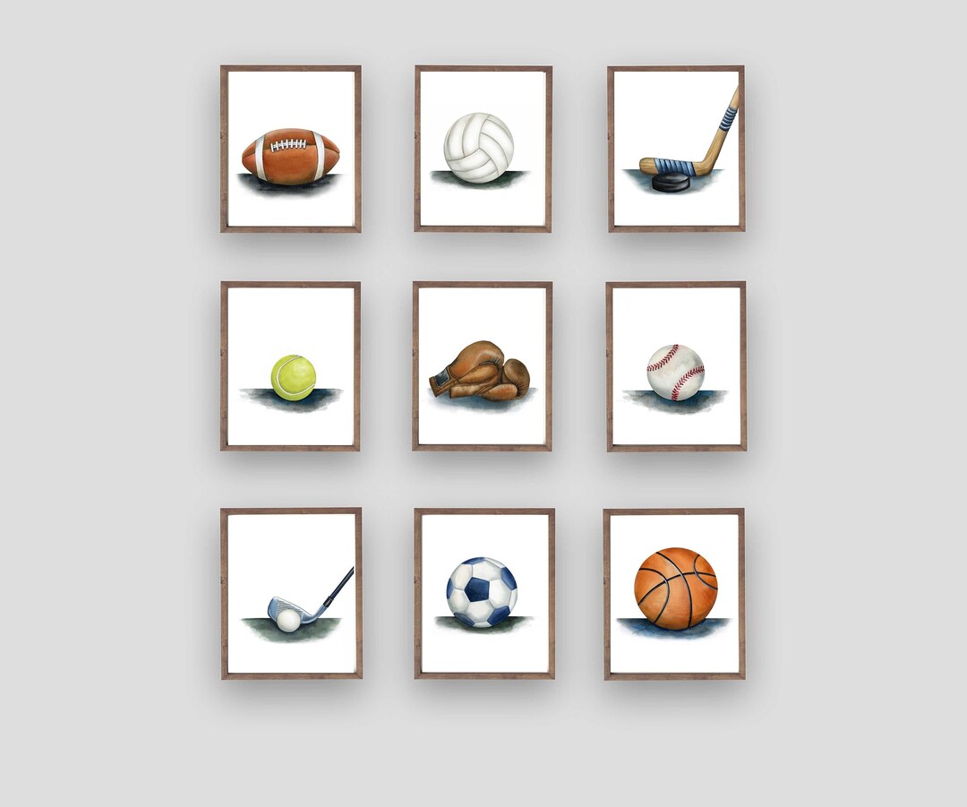 Sports Wall Art Decor for Boy Nursery Bedroom, Sports Art Prints From