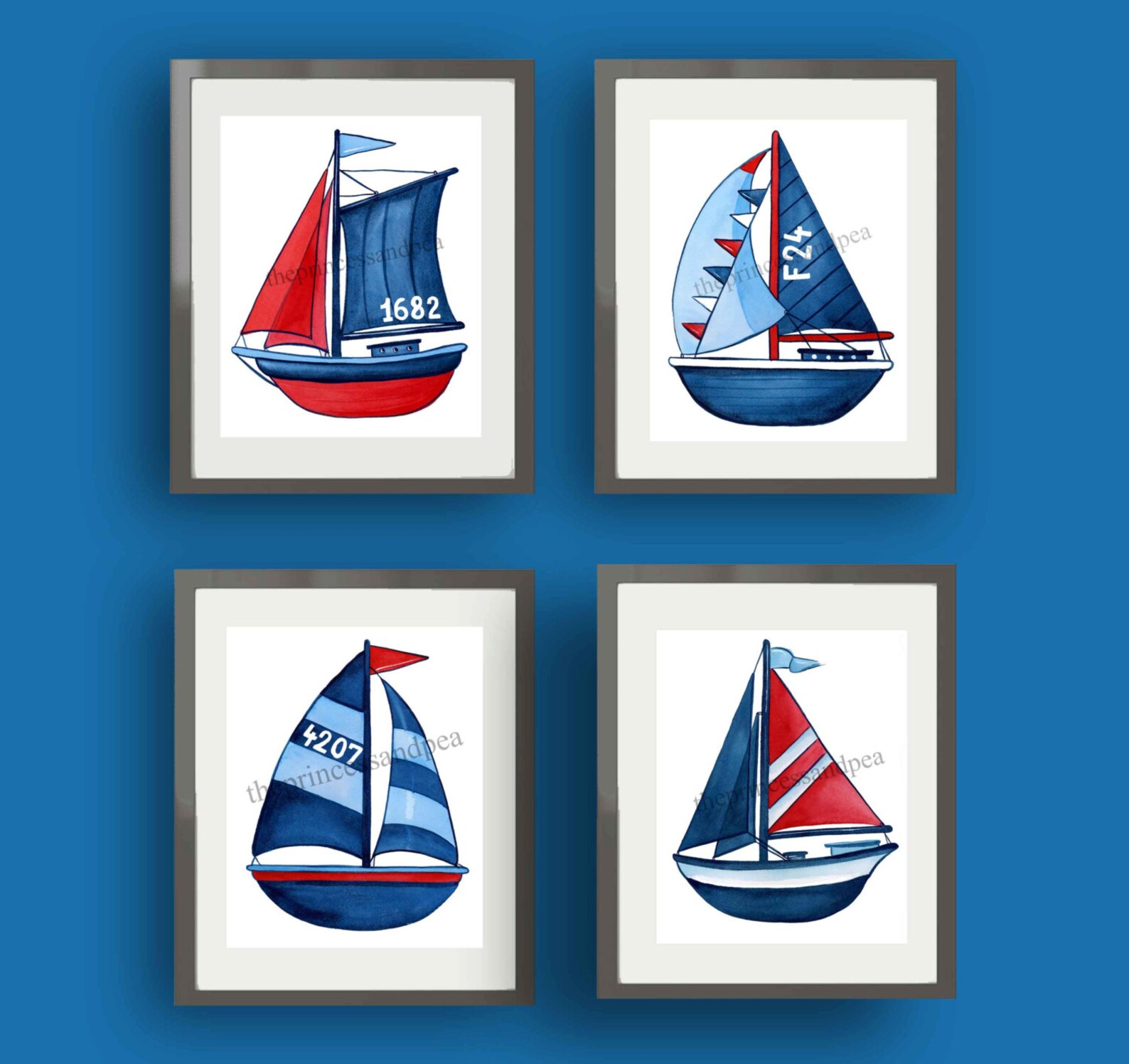Nautical nursery art sailboats kids wall art sailboat wall Etsy