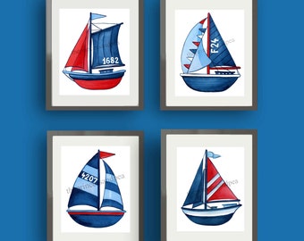 Nautical nursery wall art décor, sailboats kids art prints, sailboat pictures, boys nursery art