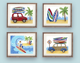 surf wall art decor, surfing art prints for boy bedroom or nursery