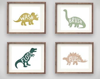 Láminas artísticas de dinosaurios para el baño: Decoración con reglas de baño en acuarela
