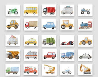 Transportation Nursery Wall Art, Car, Truck, Construction Vehicle Prints