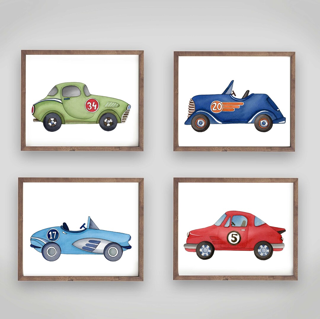 Race Car Wall Art Decor, Vintage Race Cars Prints for Boy Nursery Big