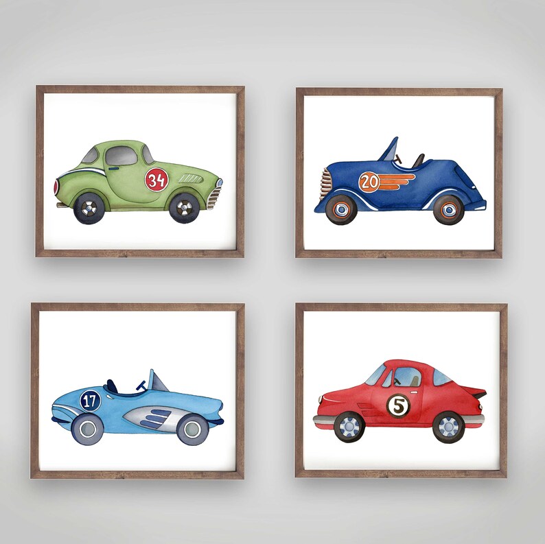 Race Car Wall Art Decor Vintage Race Cars Prints for Boy Etsy