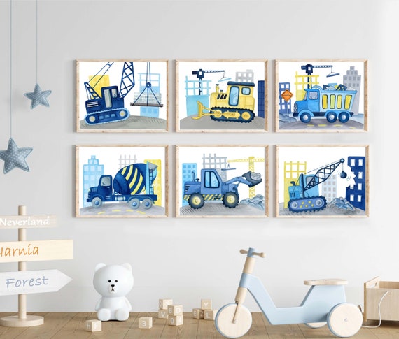 construction truck art prints, boy nursery art, transportation wall décor, watercolor cars