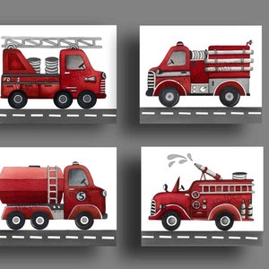 fire truck wall art décor , boy nursery art , fire truck prints, firetruck painting image 4