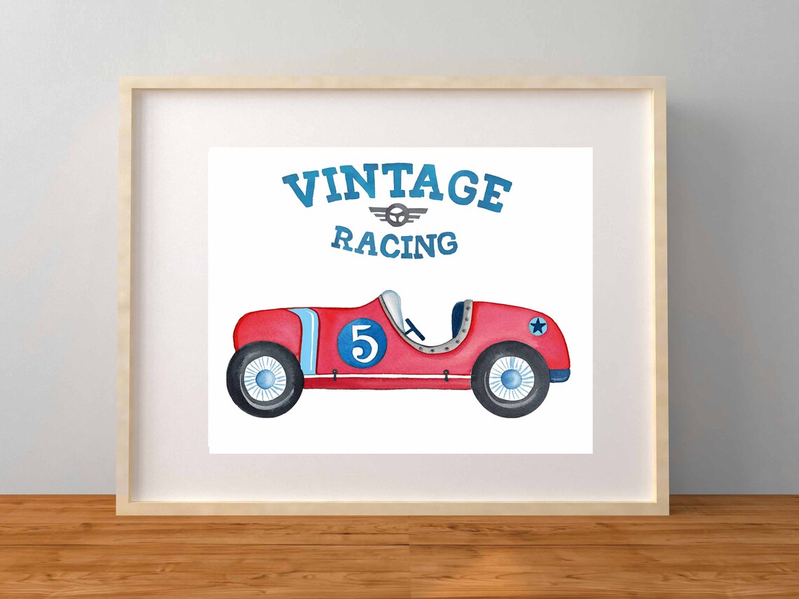 Race Car Wall Art Decor Vintage Race Cars Prints for Boy Etsy