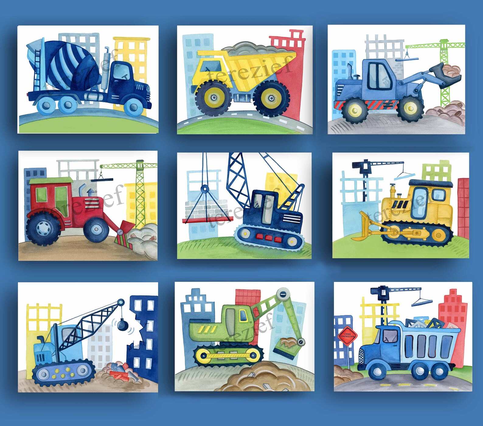 Construction Truck Wall Decor Construction Art Prints for Boy Etsy