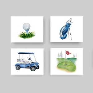 golf wall art décor for boy nursery bedroom, golf art prints from watercolor art