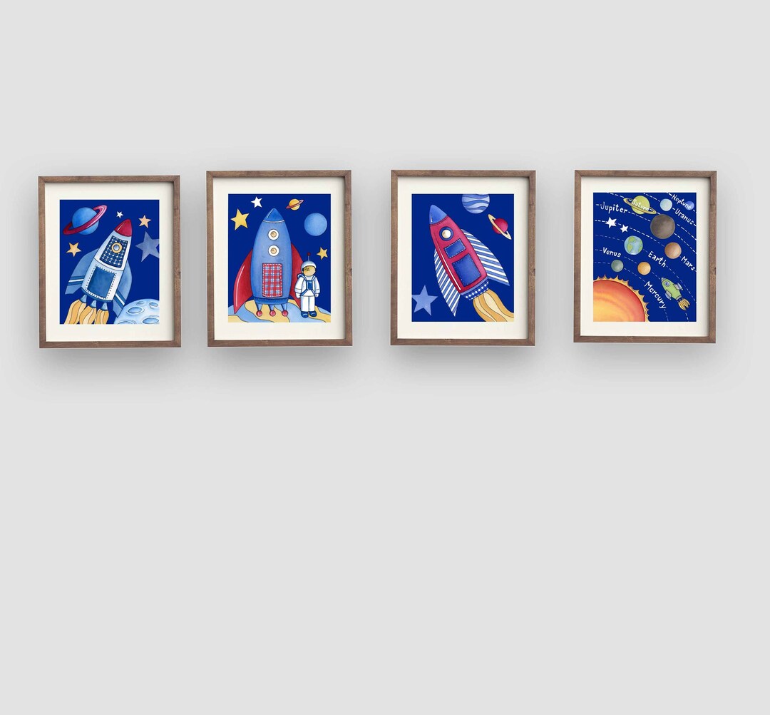 Space Rocket Ship Wall Décor Space Art Prints for Boy Nursery Etsy