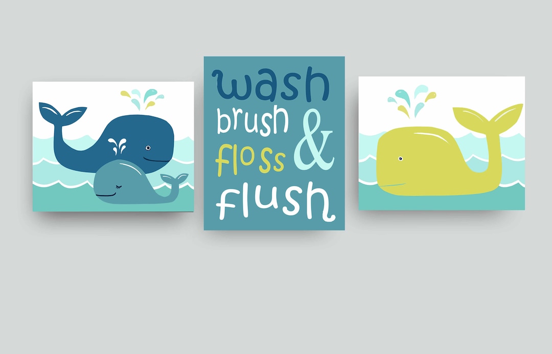 Whale Bathroom Wall Art Decor, Kids Whale Bathroom Rules Art Prints Etsy