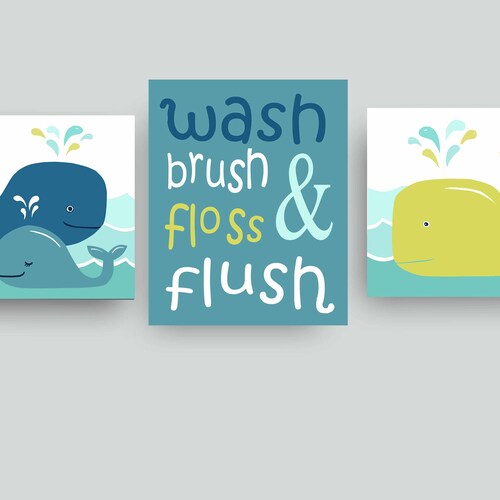 Whale Bathroom Wall Art Decor Kids Whale Bathroom Rules Art Etsy