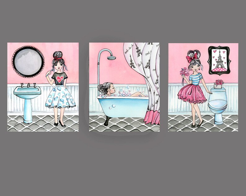 Paris Bathroom Wall Art Decor for Girl's Bathroom - Etsy