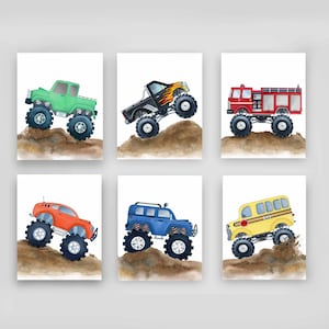 monster truck wall decor, boy nursery transportation art prints, baby boy gift idea