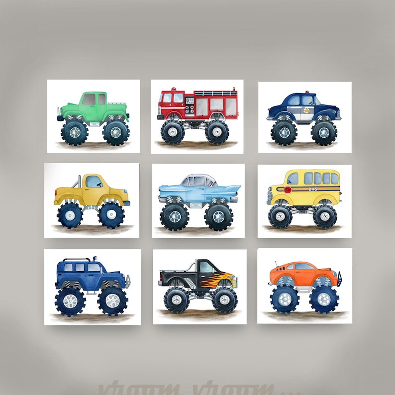 Monster Truck Wall Art Decor for Boys Transportation Bedroom Etsy