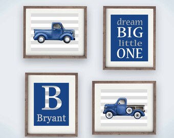 truck wall art decor, transportation truck art prints for boy bedroom or nursery