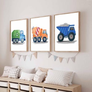 construction truck wall art, transportation vehicles art prints for boy nursery bedroom, gift for boys