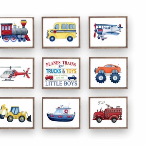 Transportation wall art décor, boy nursery art prints, planes trains trucks and toys quote, gift for boy