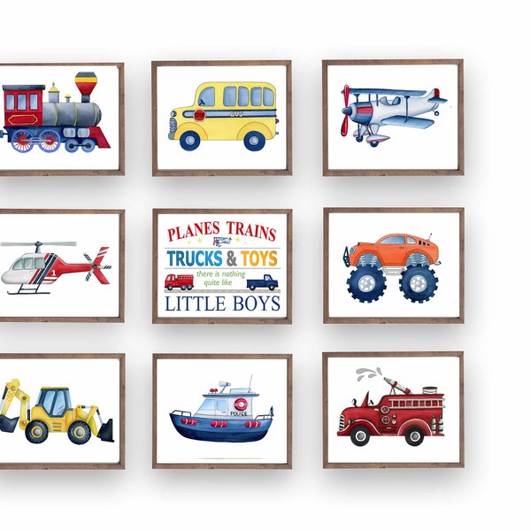 Transportation wall art décor, boy nursery art, planes trains trucks and toys quote