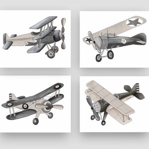 airplane wall décor, boy nursery art, vintage airplane art prints, baby gift