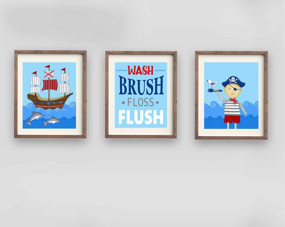 Bathroom Wall Art Décor, Boy Bathroom Prints, Pirate Bathroom Paintings