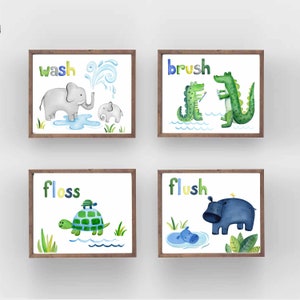 Jungle Animal Bathroom Art Prints: Safari Nursery Decor - Set of 4