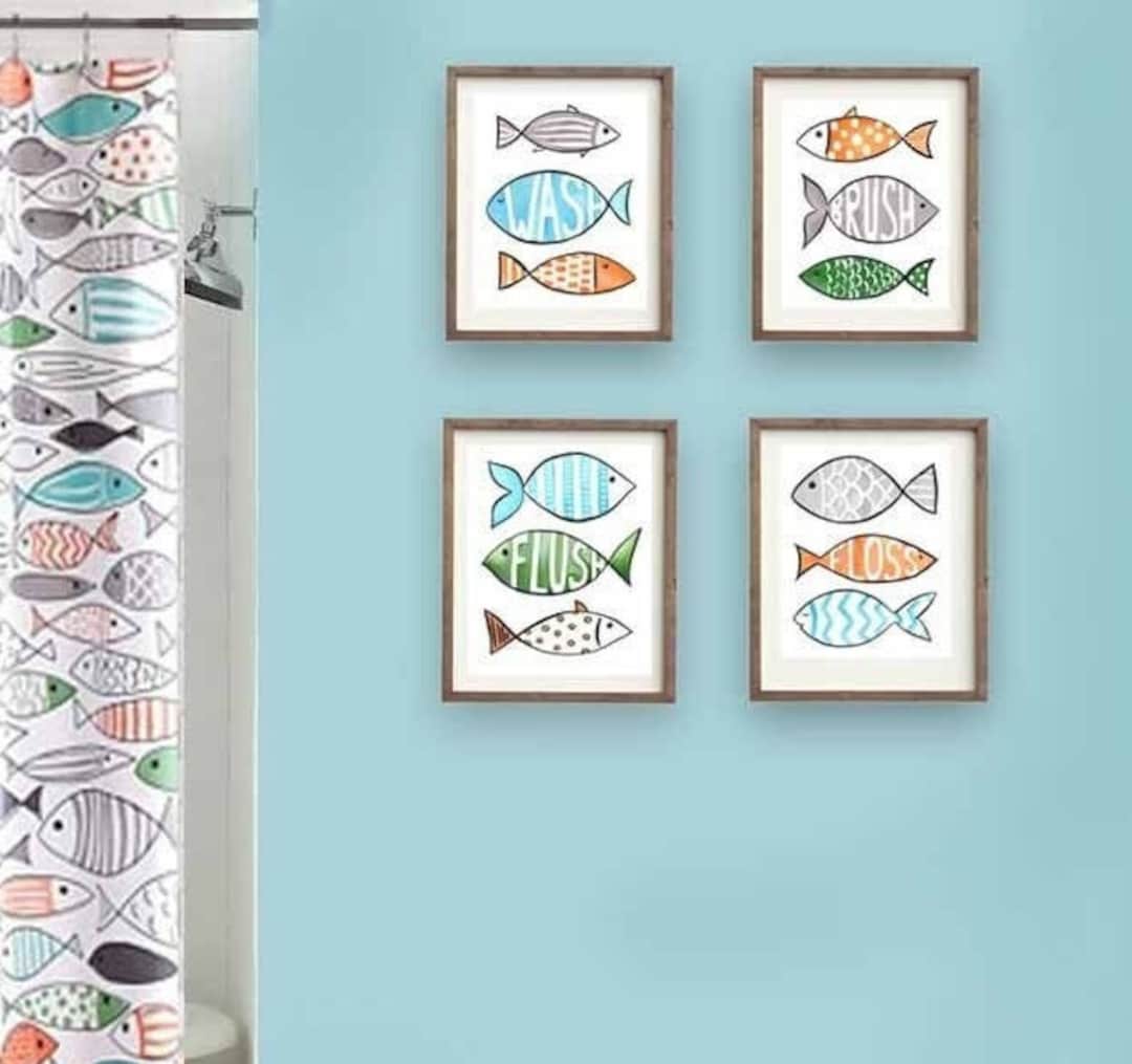 Fish Wall Art Decor for Boy Bathroom Kids Fish Bathroom Art - Etsy