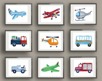 Watercolor Transportation Prints: Boy Nursery Wall Art