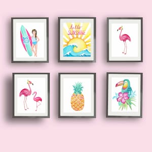 surf wall art décor, surfing art prints for girl bedroom or nursery, watercolor painting