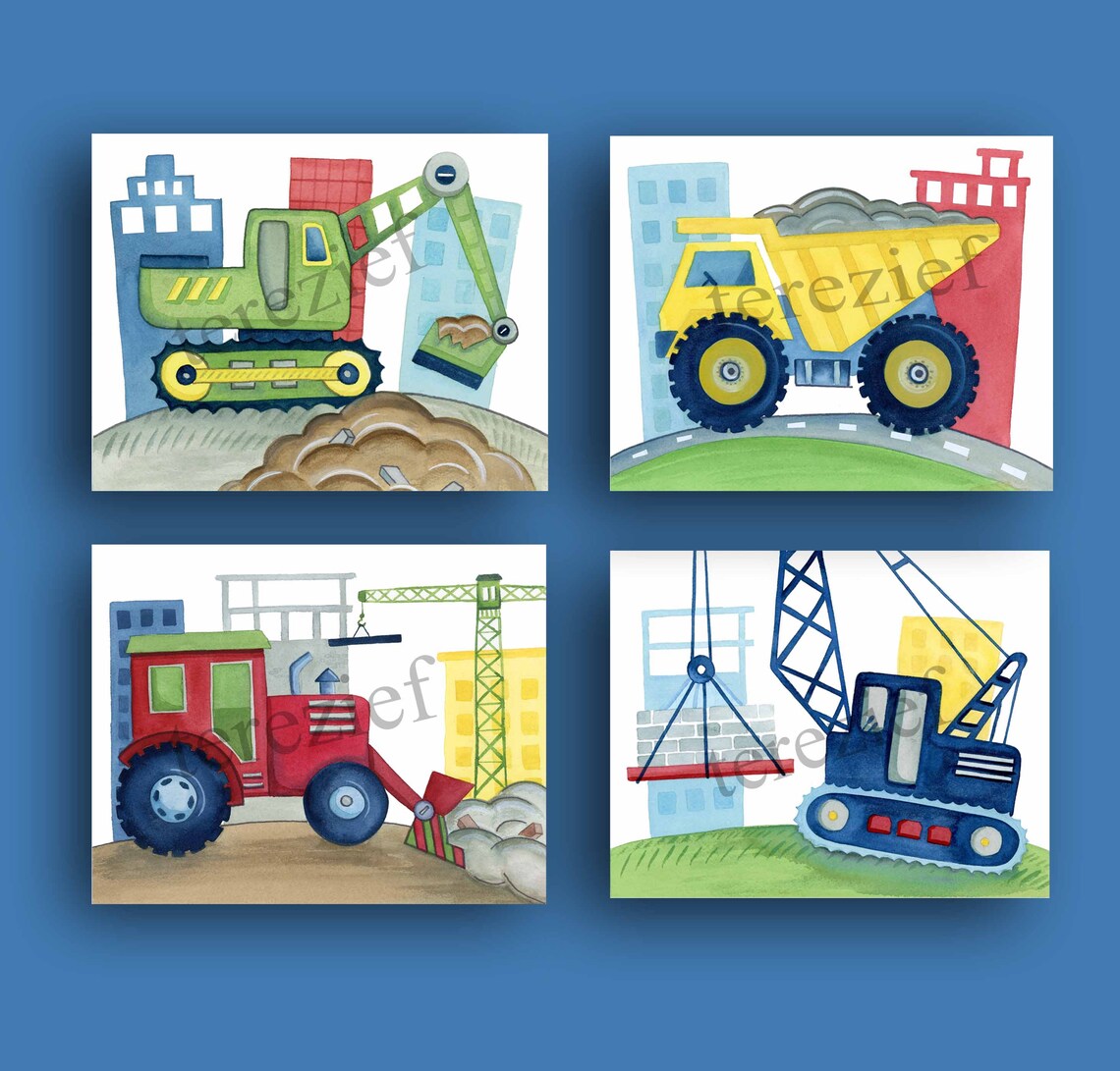 Construction Truck Wall Decor Construction Art Prints for Boy Etsy