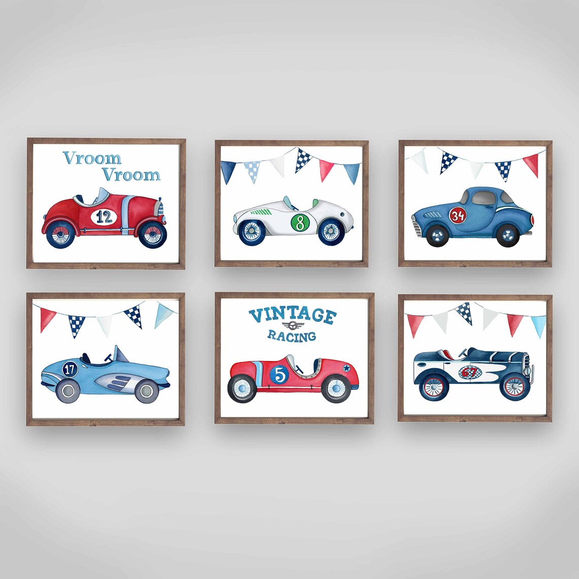 Race Car Wall Art Decor Vintage Race Cars Prints for Boy Etsy