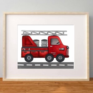 fire truck wall art décor , boy nursery art , fire truck prints, firetruck painting image 5