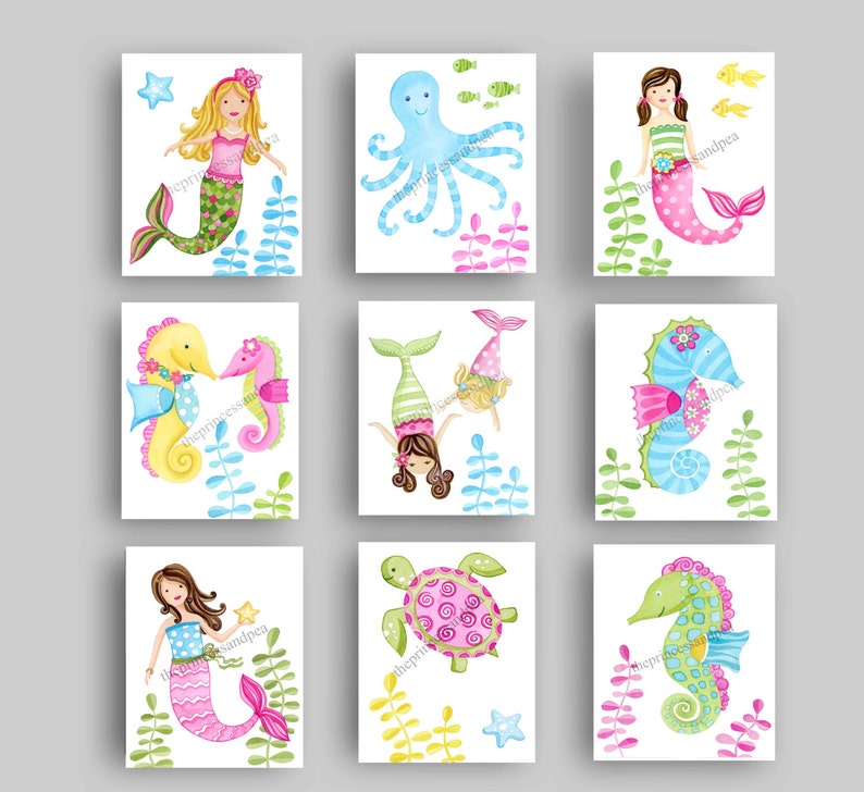 Mermaid Art Prints Mermaid Bathroom Art Mermaid Bedroom Wall Etsy